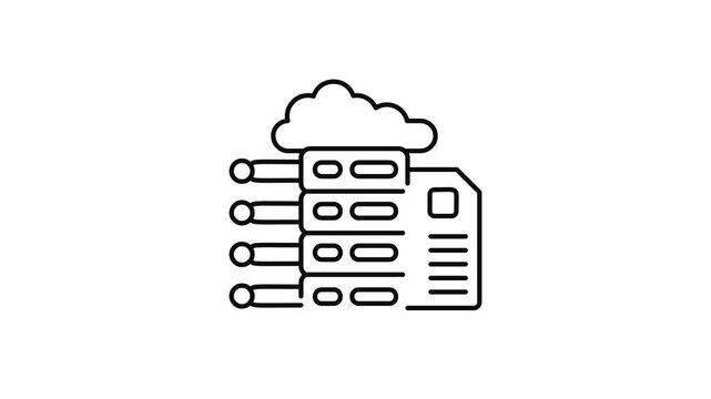 Minimalist outline animation of cloud database server racks drawing on and fading out. Features a clean pop up style in 3 color setups.