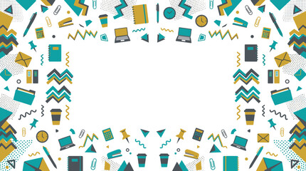 Fototapeta premium Modern office workplace background frame with stationery and laptop digital elements art.
