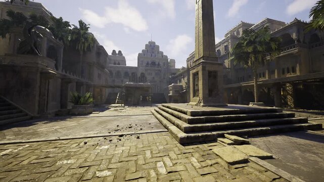 stone steps around obelisk platform, engraved base and worn paving, quiet reverent atmosphere, sunrise glow on aged inscriptions and textured surfaces