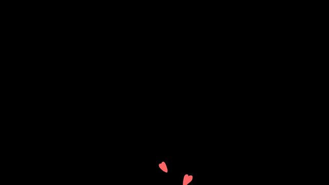 Red Heart icons are moving up in straight direction, valentine's day, happiness, pop up, bubble with a red beating heart on black background, transparent with Alpha channel Video.