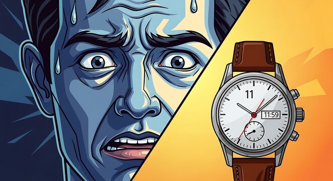 Surprised Man with Alarm Clock in Split Comic Style