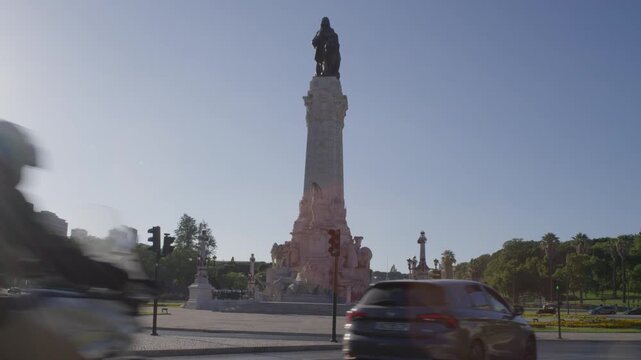 Detailed View of Marques de Pombal Monument in Lisbon Portugal During Summer Golden Hour Shot with Cinema Camera