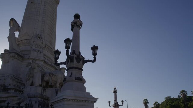 Close Up of Marques de Pombal Monument Details in Lisbon Portugal During Summer Golden Hour Shot with Cinema Camera