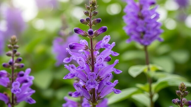 Close up of blooming lavender flowers in garden.