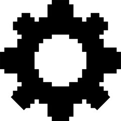 Fototapeta premium Pixelated gear icon in black color isolated on white background representing technology and engineering concepts for digital design and mechanical applications