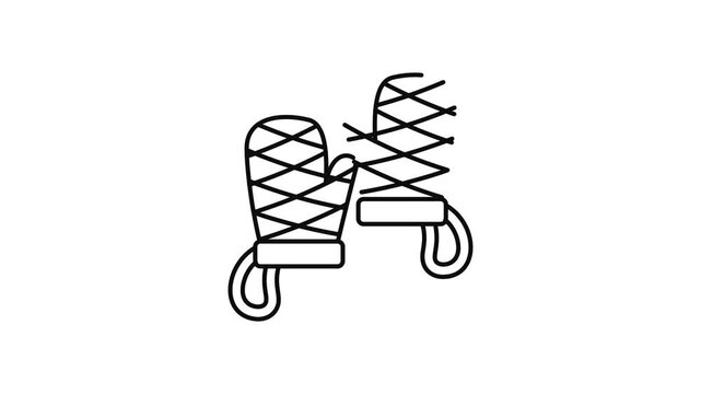 Minimalist outline animation of kitchen oven gloves mittens drawing on and fading out. Features a clean pop up style in 3 color setups.