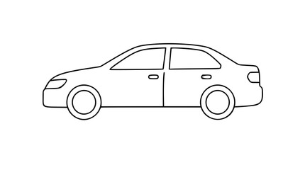 Naklejka premium Sedan car side view vector illustration with minimalist line art design. Hand-drawn outline icon for automobile, transportation, and automotive apps. Clean scalable vector artwork perfect for vehicle