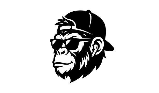 Cool Chimpanzee Head Logo with Sunglasses Vector Mascot EPS