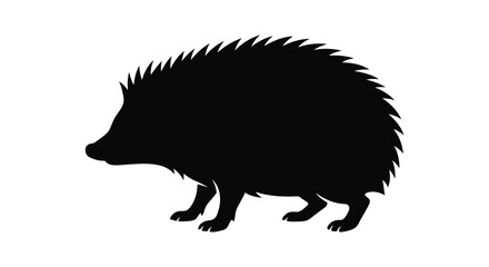 Hedgehog Silhouette Against A White Background Simple Black Shape © Sogir