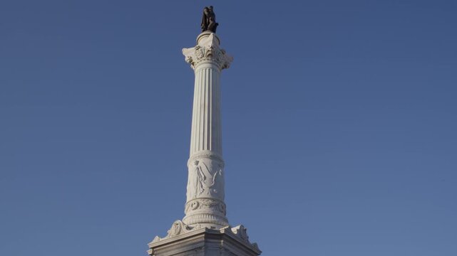 Top of Restauradores Monument Against Blue Sky in Lisbon Portugal During Summer Shot with Cinema Camera