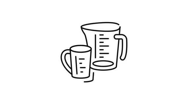 Minimalist outline animation of measuring cup and jug drawing on and fading out. Features a clean pop up style in 3 color setups.