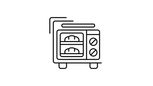 Minimalist outline animation of kitchen oven baking appliance drawing on and fading out. Features a clean pop up style in 3 color setups.