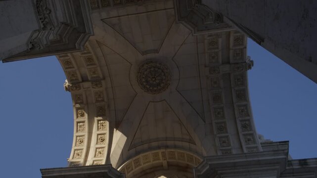 Architectural Details Under Rua Augusta Arch in Lisbon Portugal During Summer Golden Hour Shot with Cinema Camera