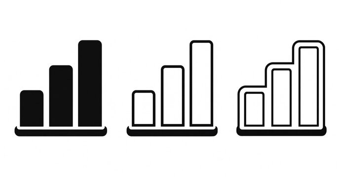 Stylized bar graphs in three variations showcasing growth and progress isolated on white background