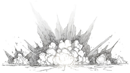 Obraz premium Monochrome Explosion Effect with Smoke and Debris Isolated on White Background