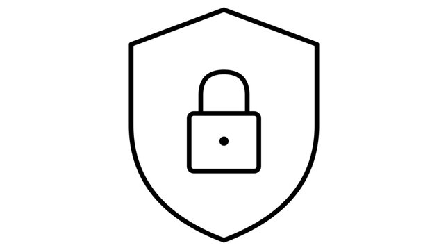 Shield padlock scalable, editable-stroke vector line icon for cybersecurity products, privacy pages, secure payments, and account protection.