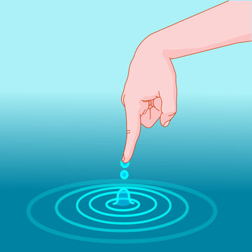 Circular water waves created by a finger in still water. Blue water drop with ripples. Illustration vector