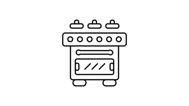 Minimalist outline animation of kitchen gas stove drawing on and fading out. Features a clean pop up style in 3 color setups.