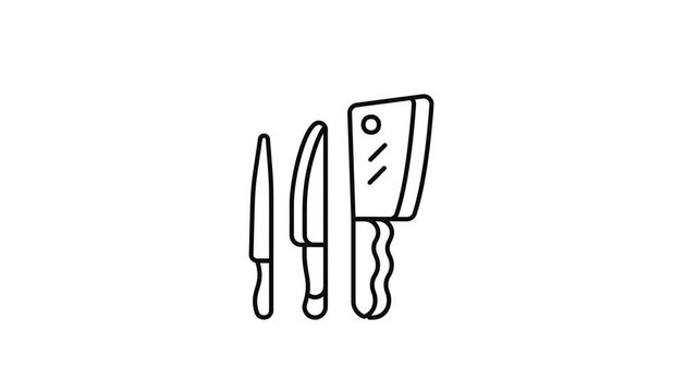 Minimalist outline animation of kitchen knives set drawing on and fading out. Features a clean pop up style in 3 color setups.