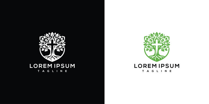 Christian Cross Tree of Life Logo