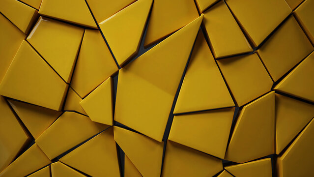 Abstract background with golden geometric triangles and sharp broken shattered glass shapes