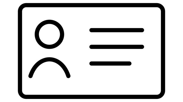 Scalable editable stroke vector line icon of user profile card with avatar circle and text lines for contact information and business networking