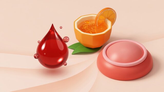 Skincare cosmetic products with orange serum and red collagen drop for natural beauty and healthy skin