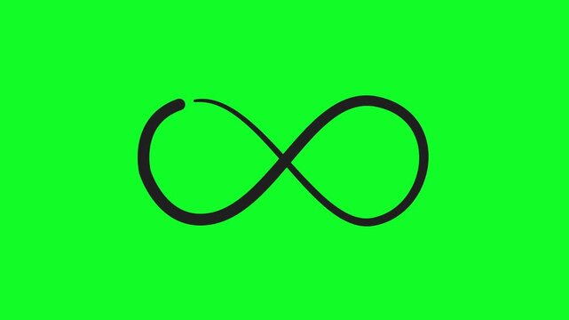 Black Infinity symbol animation. Repetitions or unlimited cycling. Green screen. 4K