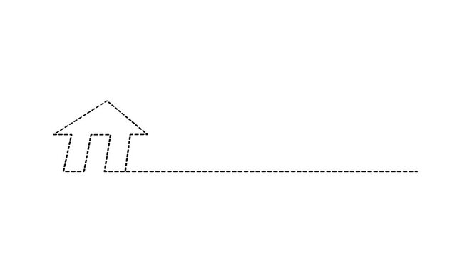 Continuous Dashed Line Drawing Animation of House Icon on White Background, Real Estate and Home Concept