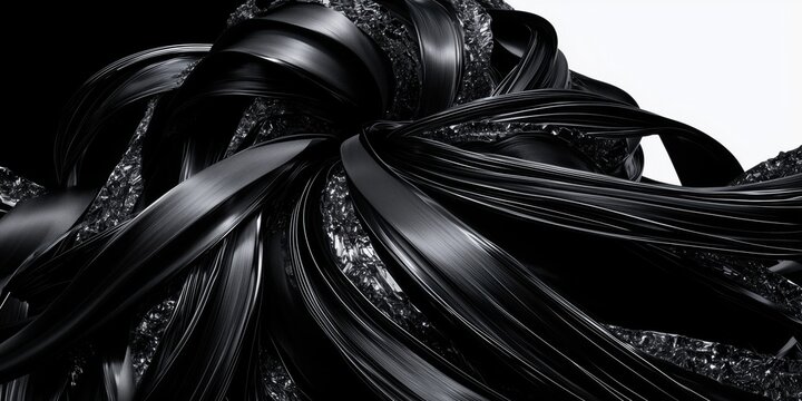 Black Glossy Ribbon Knot Abstract Luxury Texture Background.

