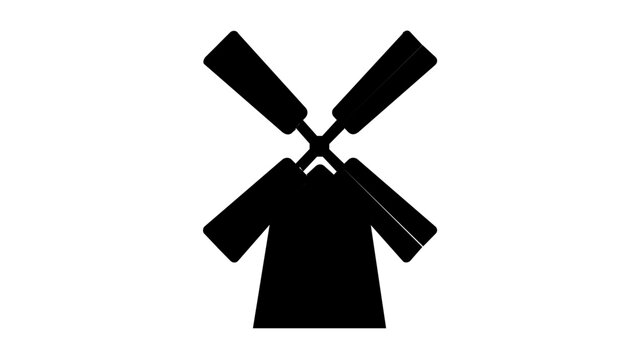 Simple clean flat vector line icon of a windmill for farm signage, eco travel materials, sustainable energy layouts, and rural landmark maps.