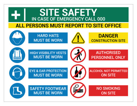 Site Safety Sign, Construction Site Safety Board, PPE Required, Authorized Personnel Only Warning Sign
