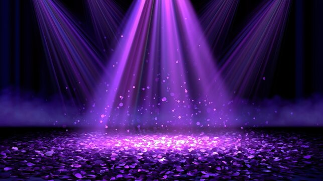 Purple Spotlight Stage with Glitter for Glamorous Event Promotion.

