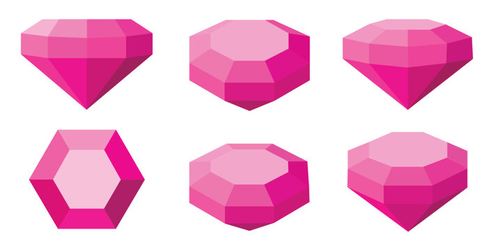 Set Diamonds and Gemstones pink icon, logo, label, badge, symbol, sign, sticker, emblem, symbol, banner, line, flat vector, isolated illustration. Diamond or sapphire crystals collection