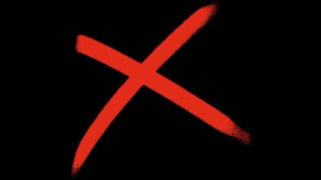 Red cross mark spray painted graffiti symbol isolated on solid transparent background simple street art x sign icon graphic design element for reject error cancel