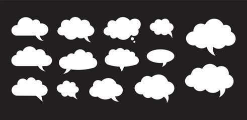 Fototapeta premium White Cloud Speech Bubbles Set Vector on Black Background