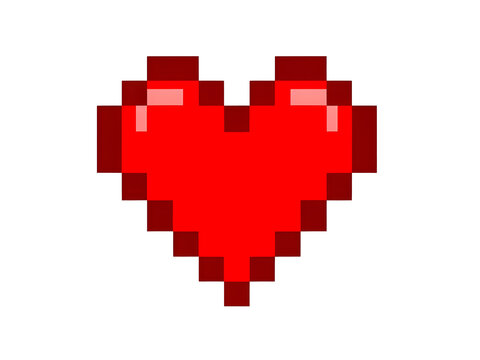 Red pixel heart icon transparent png. Retro 8 bit game health graphic for valentine design, arcade gaming, and romance themes.
