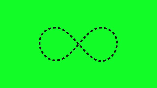 Black Infinity symbol animation. Repetitions or unlimited cycling. Green screen. 4K