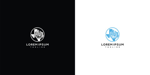 Fototapeta premium Texas Oil and Gas Drilling Logo Design with State Map and Energy Rigs Icon