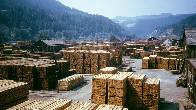 Stacked Logs in Forest Logging Yard