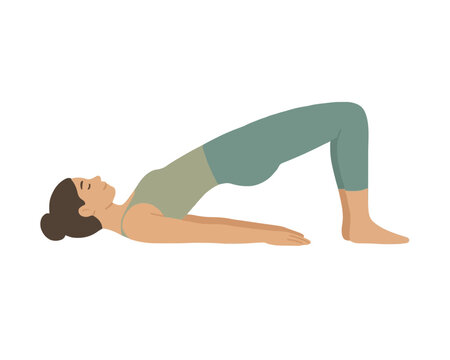 Woman Doing Bridge Pose on Floor Flat Vector Illustration for Yoga and Fitness Practice