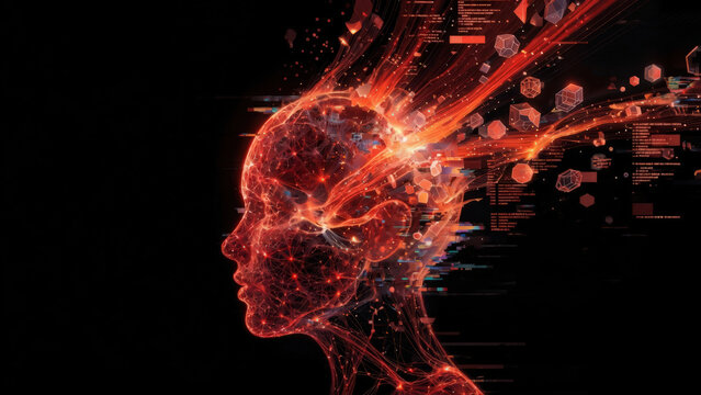 Intelligenza artificiale e connessione neurale digitale in profilo umano