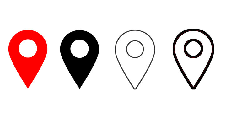 Location pin icon. Map marker symbol. GPS navigation sign. Place pictogram for address, route, destination, travel and local service design.