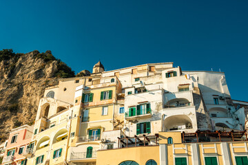 Fototapeta premium Historic town of Amalfi Italy with main cathedral and colorful old buildings on the cliffs of the Amalfi Coast