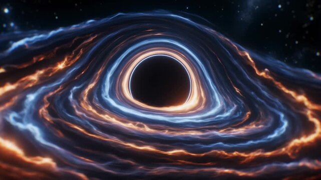 Black hole with glowing accretion disk swirling in deep space