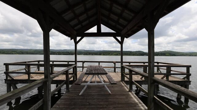 Inside View of a Wooden Lakeside Pavilion in Scottsboro, Alabama