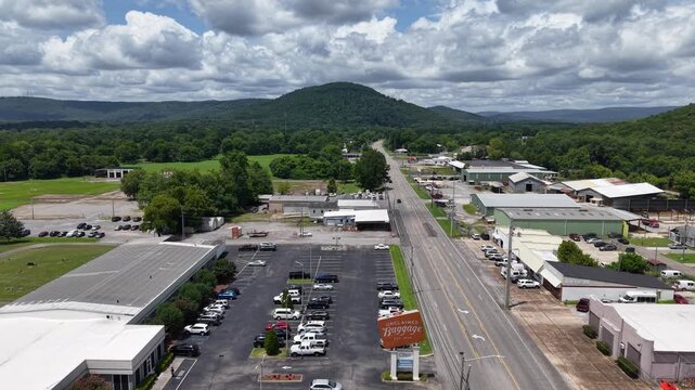 Aerial View of a Road Lined with Trees in Scottsboro, Alabama