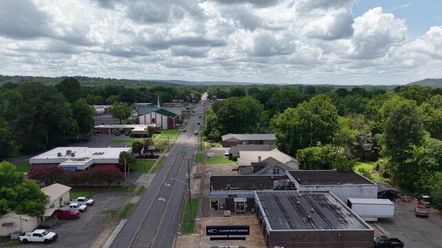 Aerial View of a Quiet Street in Scottsboro, Alabama
