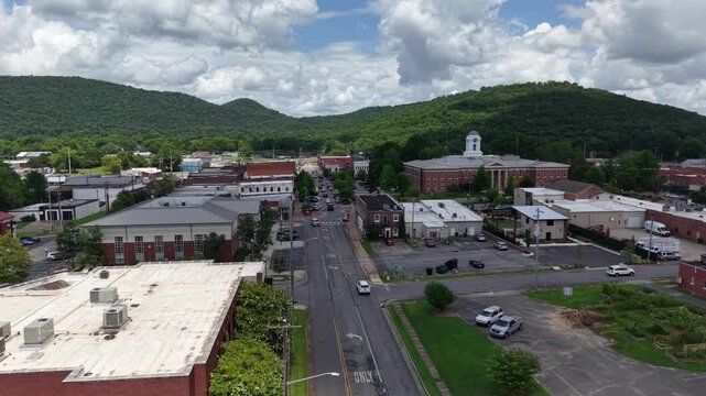 Aerial View of Street and Courthouse in Scottsboro, Alabama