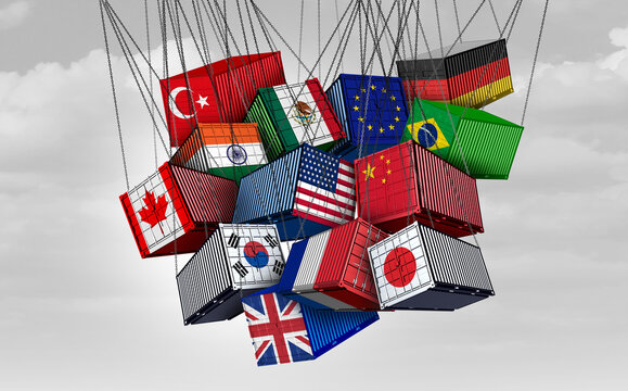 United States tariffs and trade taxes on global trading partners as international commerce and disruption of  supply chains as increase economic uncertainty and intensify worldwide trade tensions.